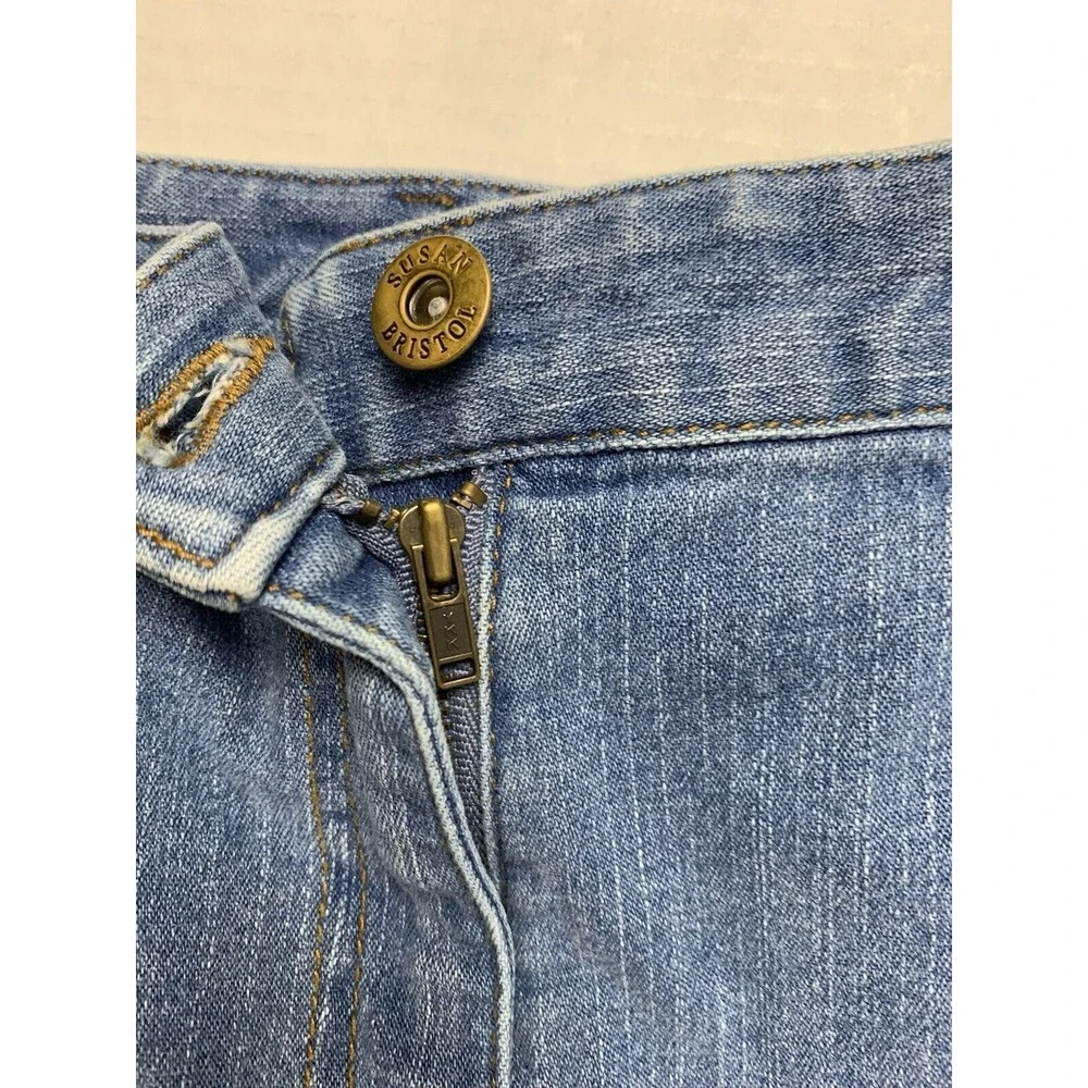 Susan Bristol Women 6 Capri Denim Pants Blue Embroidered Beaded Stretch W29 L22